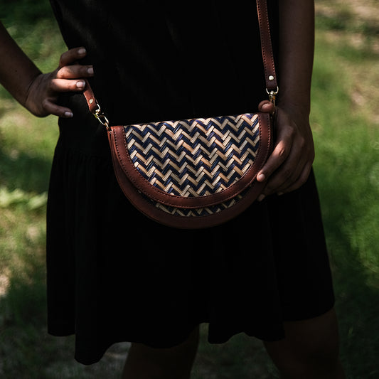 Half Moon Sling Bag - Blue & Biege