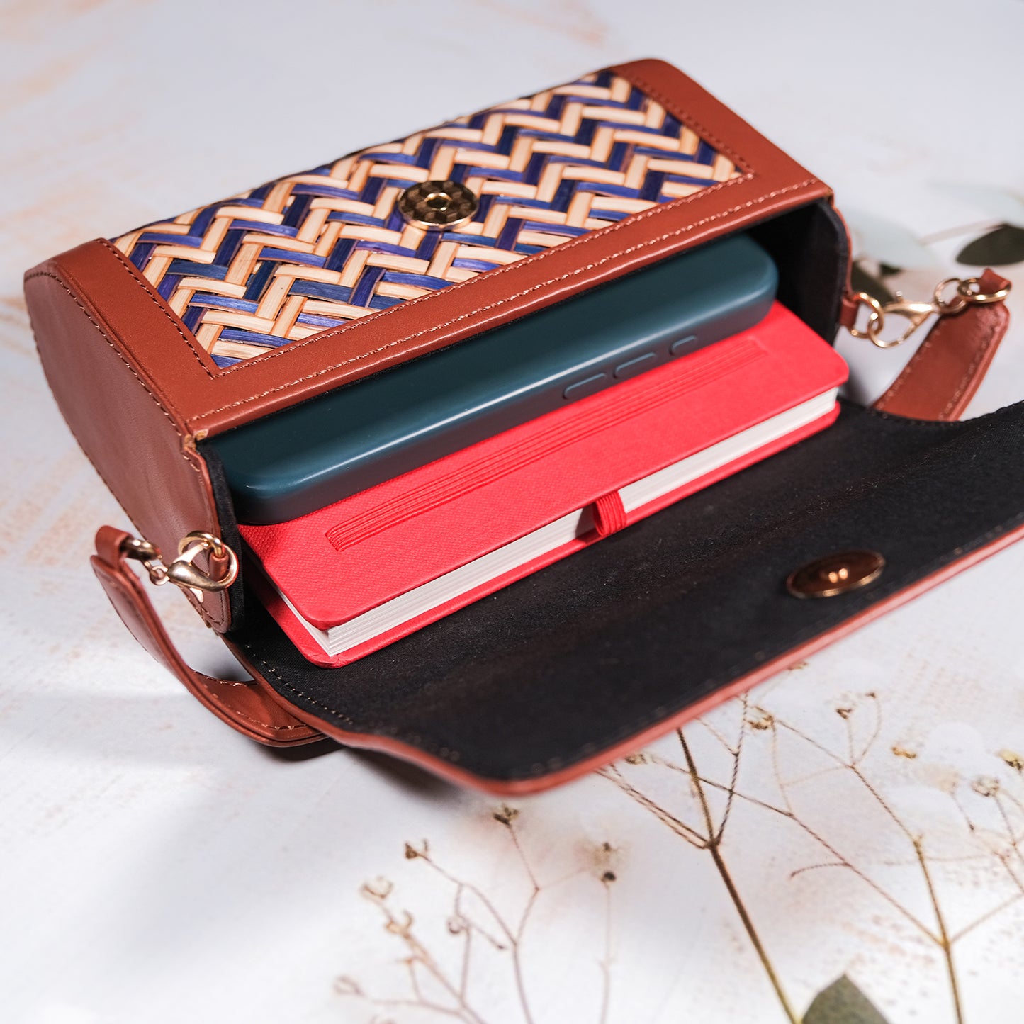 Ladies Mini Sling Bag - Blue & Biege